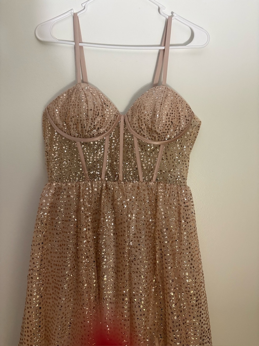 NWOT Jules & Cleo Gold Sequin Mesh Sweetheart Spaghetti Strap Long Gown Size 10